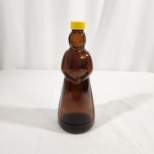 Vintage Mrs. Butterworth Brown Glass Bottle with Yellow Cap 24 Oz